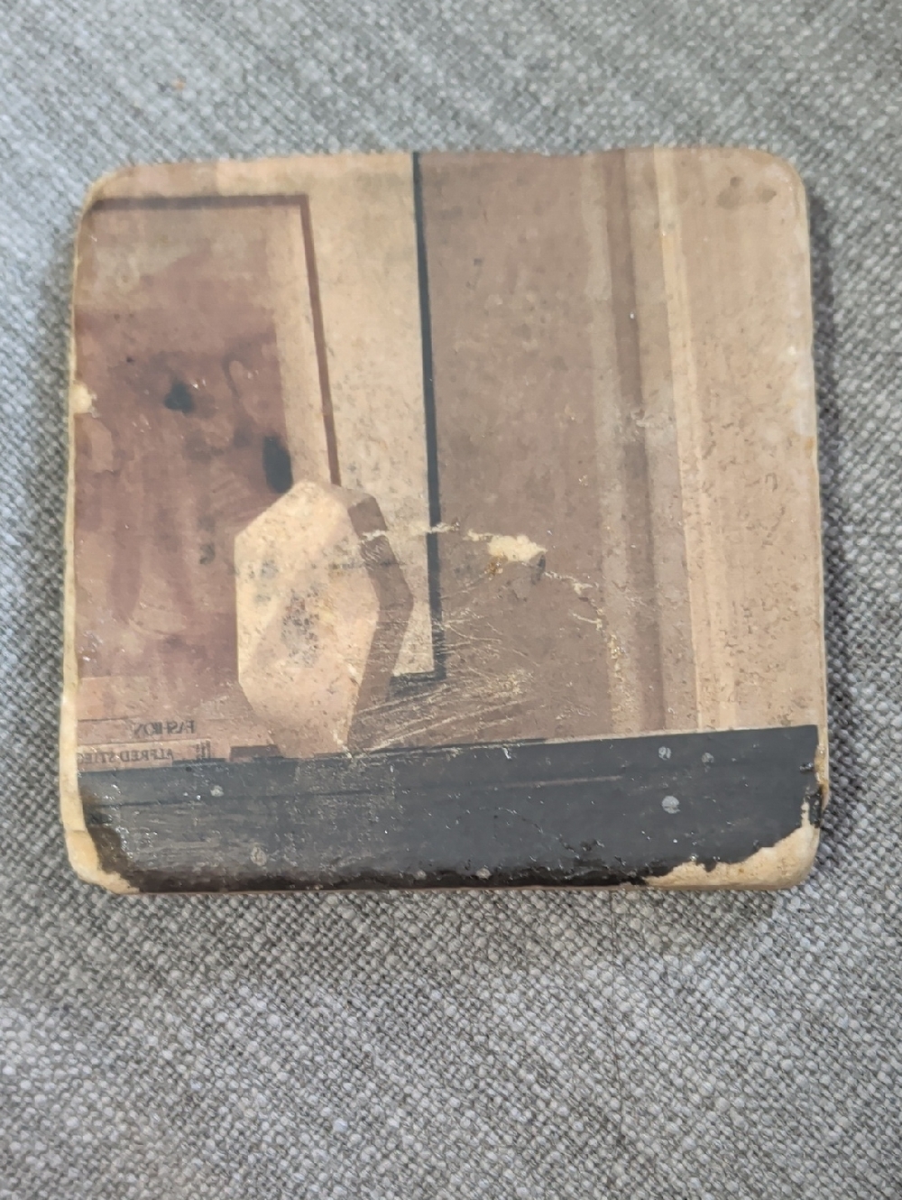 Vintage Decorative Square Coaster in Beige and Black - Handmade
